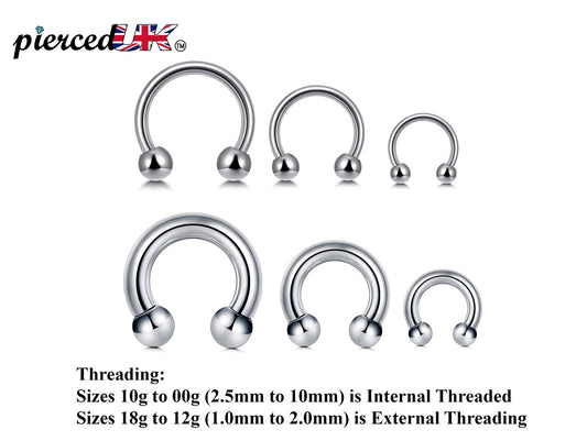 Horseshoe Nose Ring, Circular Barbell Piercing- Horseshoe Septum - 00G, 0G, 1G, 2G, 4G, 6G, 8G, 10G, 12G, 14G 16G, 18G - Sizes 6mm to 19mm