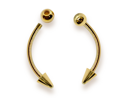 14K Solid Gold Angel Fang Lip Piercing 16g Curved Barbell Ball and Spikes Body Jewellery Vertical Angel Bites- 1pc each order