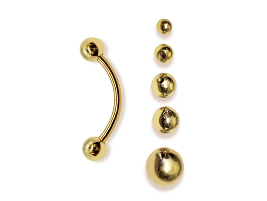 14K Solid Gold 16G Curved Barbell Piercing -  Custom Ball Sizes Combination Body Piercing for Eyebrow, Lip Studs, Rook Jewelry