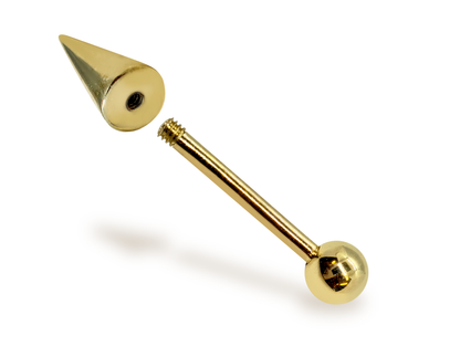 14K Solid Gold Spike Barbell Earrings, Cartilage Helix Piercing Ball and Cone Combinations - Body Piercing Also for Nipple Bar