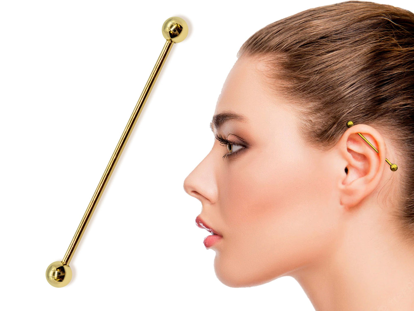 14G (1.6mm) | 14K Gold Internally Threaded Industrial Barbell, Scaffold Piercing Body Jewellery