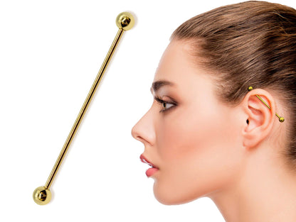 14G (1.6mm) | 14K Gold Internally Threaded Industrial Barbell, Scaffold Piercing Body Jewellery