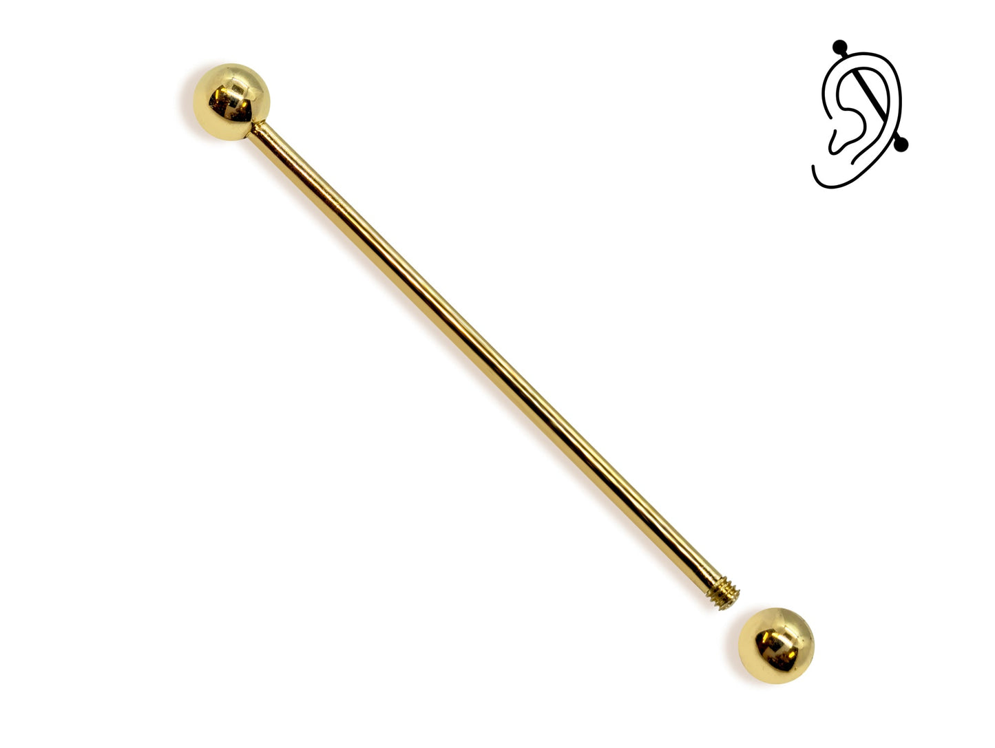 14G (1.6mm) | 14K Solid Gold Industrial Barbell, Scaffold Piercing Body Jewellery