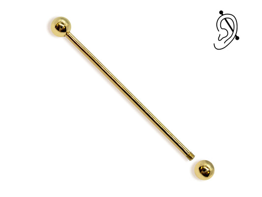 14G (1.6mm) | 14K Solid Gold Industrial Barbell, Scaffold Piercing Body Jewellery