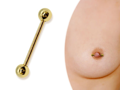 14G (1.6mm) | 14K Solid Gold Internally Threaded Nipple Barbell Piercing Body Jewellery