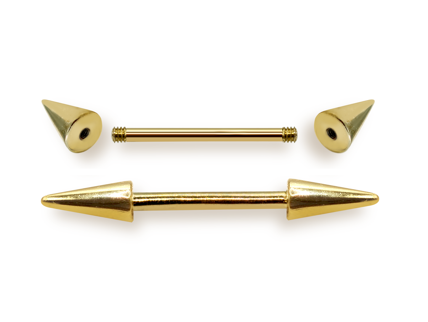14K Solid Gold Cone/ Spike Barbell Piercing, Nipple Jewellery, Nose Bridge, Cartilage Earrings