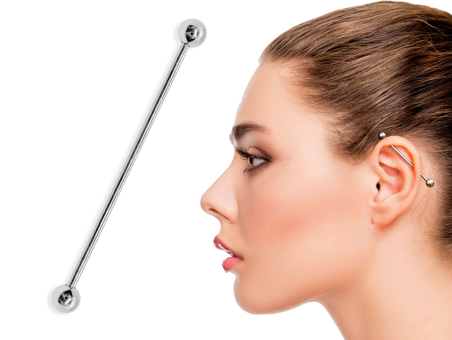 16G (1.2mm) | 14K White Gold Industrial Barbell, Scaffold Piercing Body Jewellery