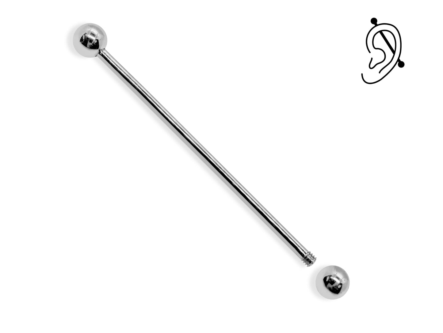 16G (1.2mm) | 14K White Gold Industrial Barbell, Scaffold Piercing Body Jewellery