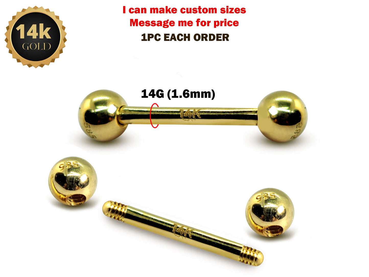 14G (1.6mm) | 14K Solid Gold Nipple Barbell Piercing Body Jewellery