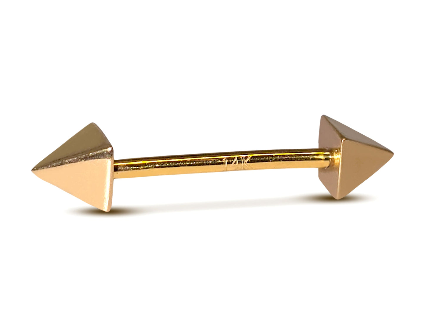 14K Real Gold 4 Side Pyramid Cone Barbell Piercing, Nipple Jewelry, Barbell Earrings - 14G Body Jewellery Straight Barbell Stud