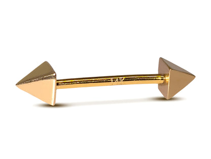 14K Real Gold 4 Side Pyramid Cone Barbell Piercing, Nipple Jewelry, Barbell Earrings - 14G Body Jewellery Straight Barbell Stud