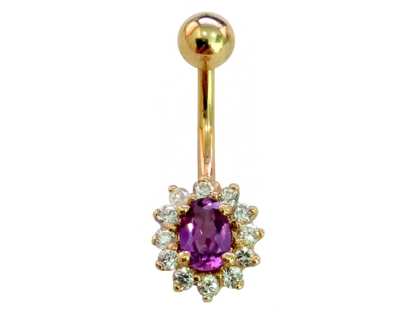 14K Gold Belly Button Ring with real Tanzanite and Amethyst - Hand Set and Hand Polished - Solid Gold - Fine Jewellery Quality