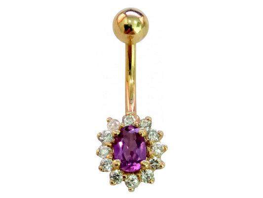 14K Gold Belly Button Ring with real Tanzanite and Amethyst - Hand Set and Hand Polished - Solid Gold - Fine Jewellery Quality