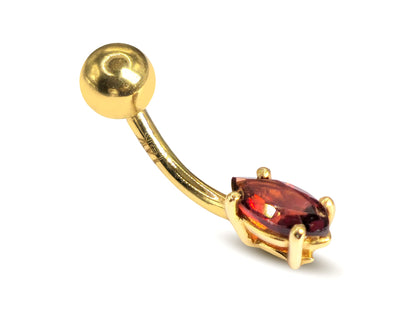 Belly Button Ring with Semi Precious Gem Stone Marquise Cut Belly Ring - Belly Bar - 14K Gold Fine Jewelry Hand Set and Polished