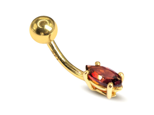 Belly Button Ring with Semi Precious Gem Stone Marquise Cut Belly Ring - Belly Bar - 14K Gold Fine Jewelry Hand Set and Polished
