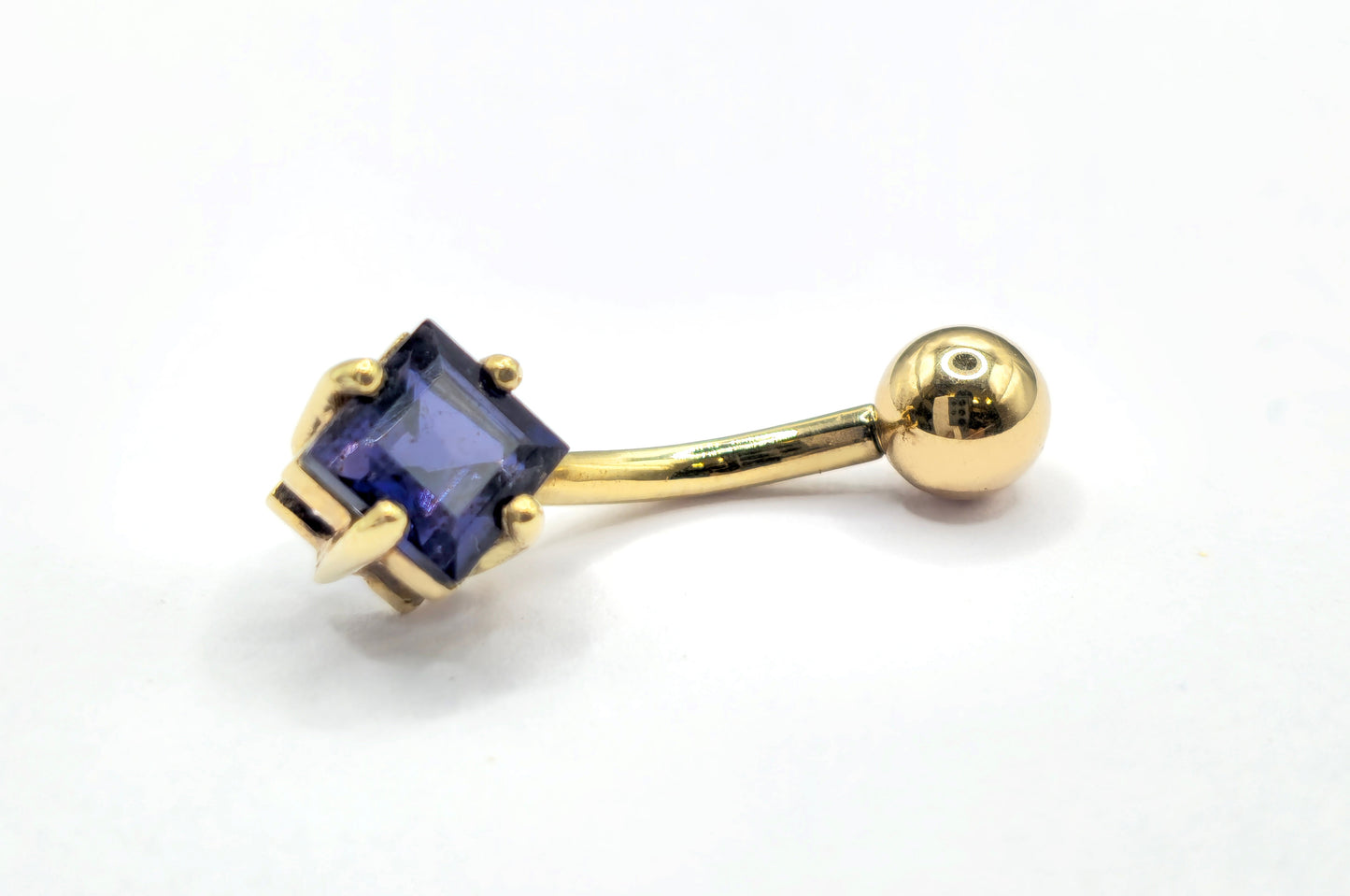 14K Solid Gold Belly Button Ring with Diamond Semi and Precious Stone- Hand Made 14K Gold Belly Bar for that very special Person