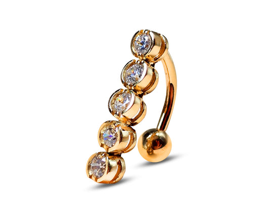 14K Gold Reverse Belly Bar, Belly Ring, Belly Button Piercing, Navel Jewellery - 14G Length 10mm - Hand Made Gold Body Jewelry Rings