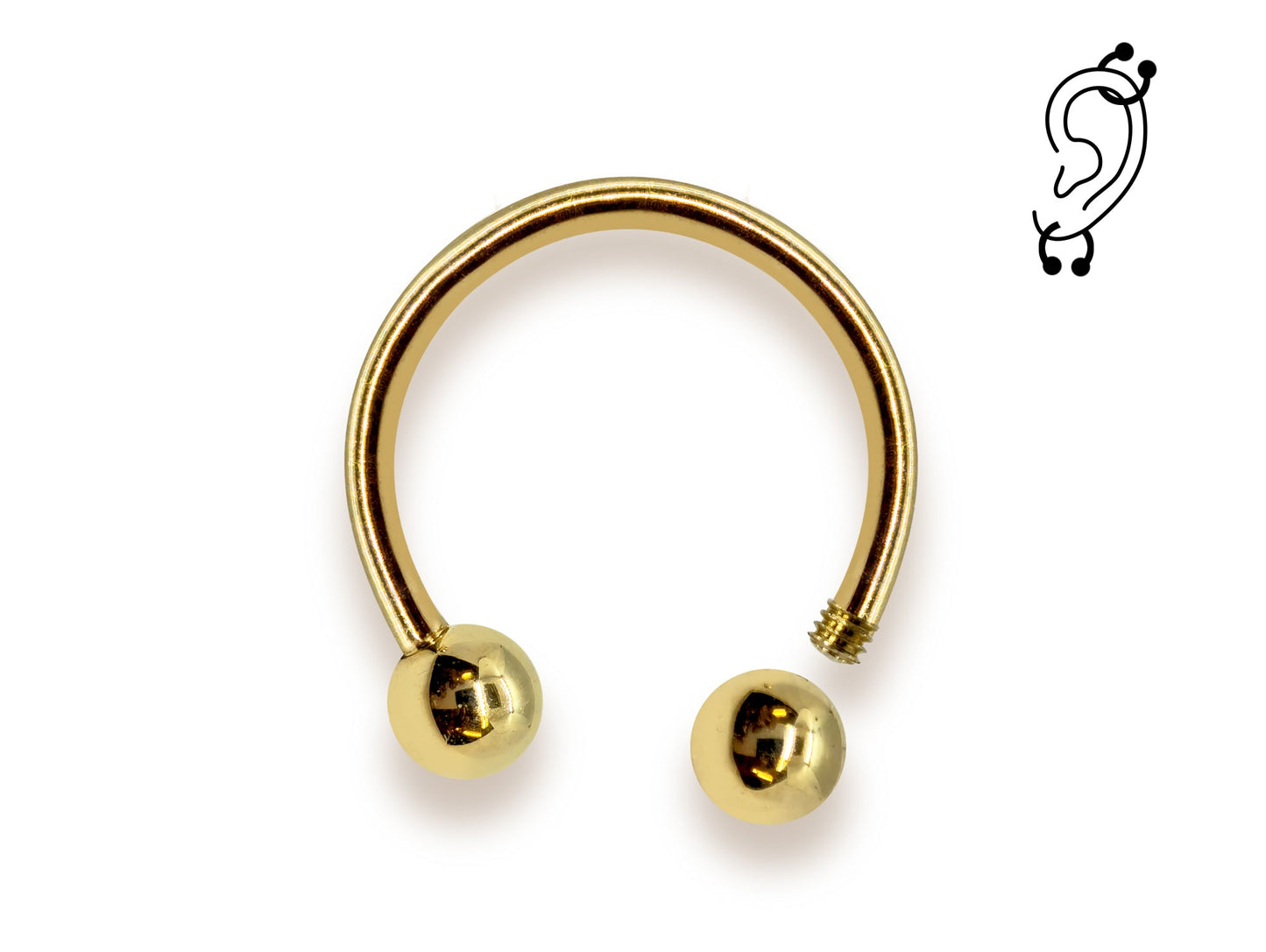 14K Solid Gold Horseshoe Barbell Earrings, Cartilage, Helix Ring 18G 16G Body Jewellery Piercing