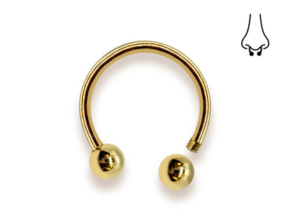 14K Solid Gold Horseshoe 16G 14G Circular Barbell CBB Nose Septum Piercing