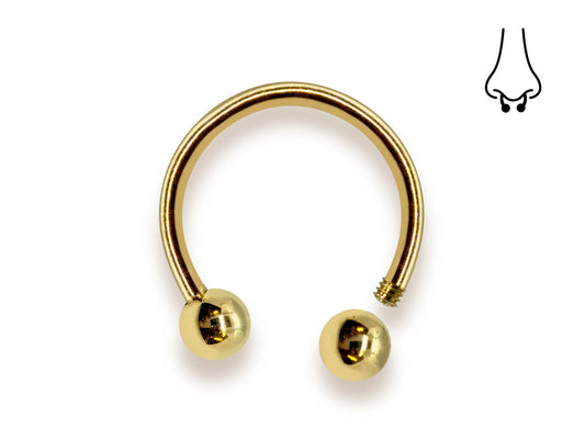 14K Solid Gold Horseshoe 16G 14G Circular Barbell CBB Nose Septum Piercing