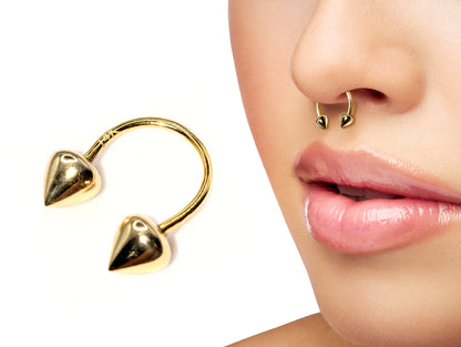 14K Gold Round Cone Septum Horseshoe Barbell, Septum ring, Lip Piercing - 16G Body Jewellery Gold Nose Ring