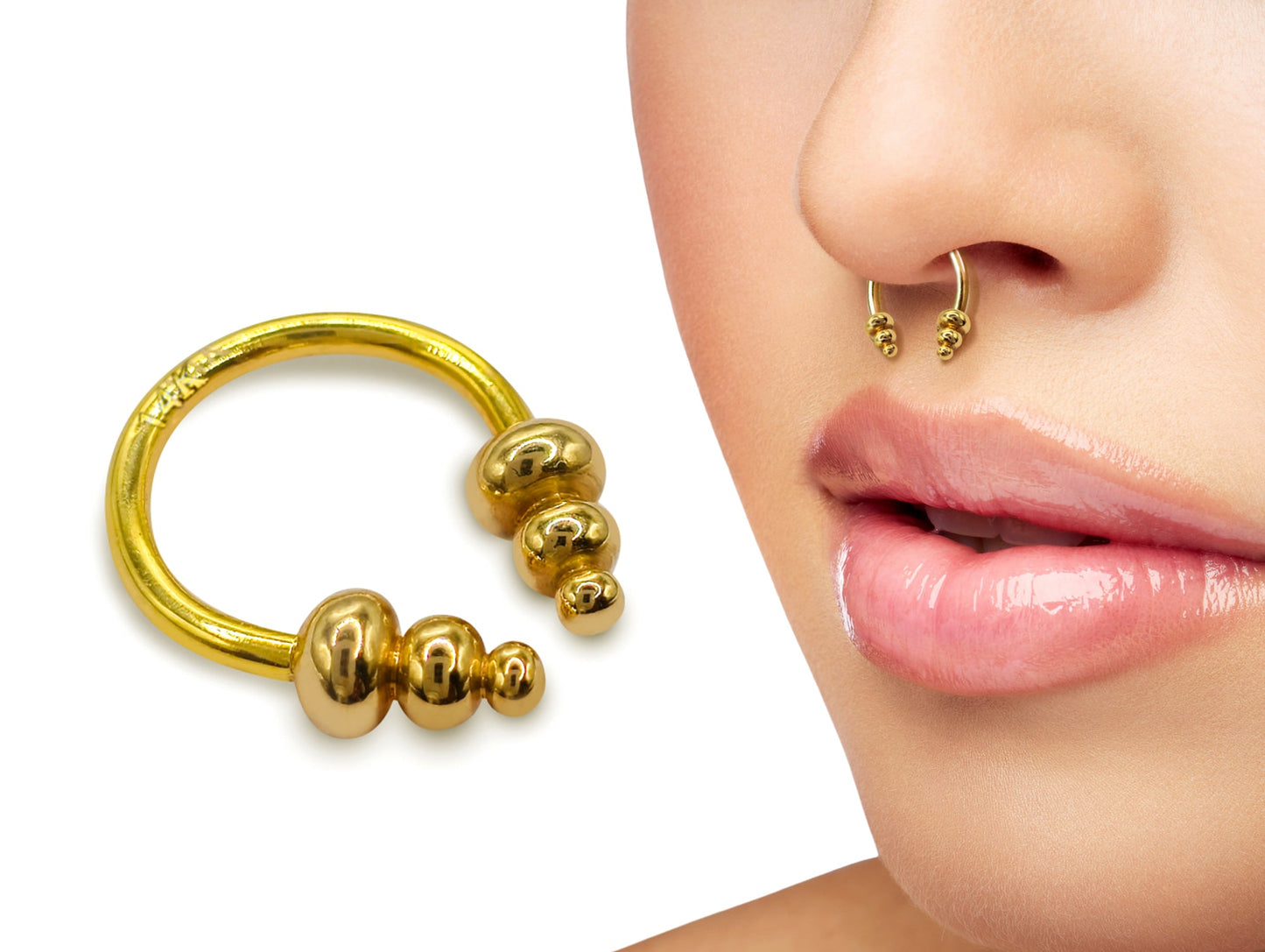 14K Gold Unique Style Septum Horseshoe Barbell, Septum ring, Lip Piercing - 14G Body Jewellery Gold Nose Ring