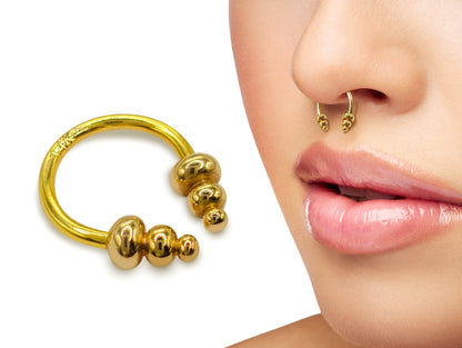 14K Gold Unique Style Septum Horseshoe Barbell, Septum ring, Lip Piercing - 14G Body Jewellery Gold Nose Ring