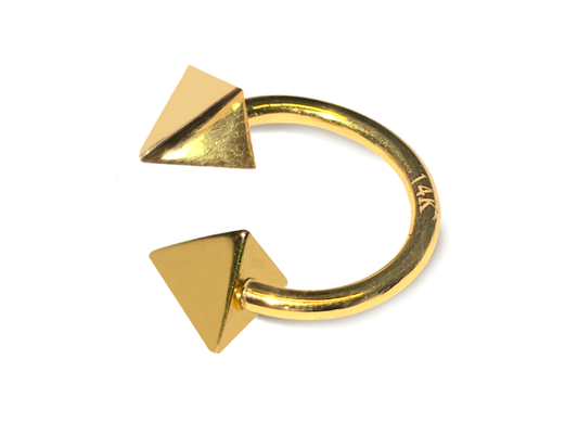 14K Gold 3 Side Pyramid Cone Septum Horseshoe Barbell, Septum ring, Lip Piercing - 14G Body Jewellery Gold Nose Ring