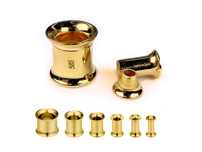14K Gold Double Flare Plugs Stretching Kit, Ear gauges, Flesh Tunnels - Lobe Plugs - 1pc each order