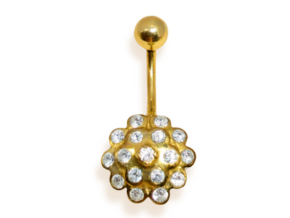 14K Solid Gold Belly Button Ring Flower - Studded with Crystal Belly Ring - Hand Made 14K Gold Belly Bar for that very special Person