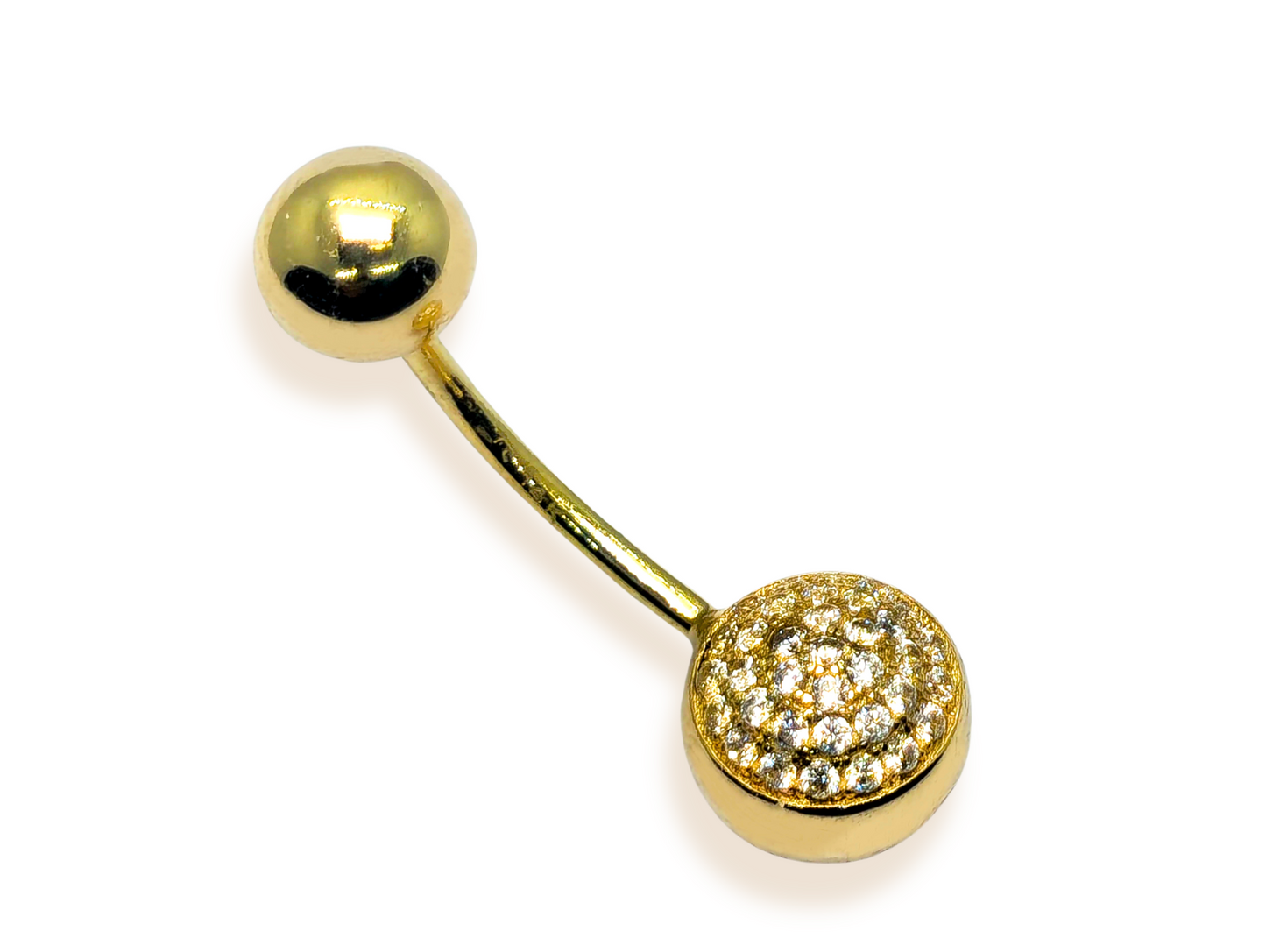 14K Solid Gold Belly Button Ring, 16G Belly Bar with Studded Crystals Belly Ring - Hand Set and Hand Polished - Gold Body Jewellery