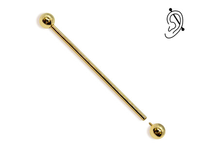 14G (1.6mm) | 14K Gold Internally Threaded Industrial Barbell, Scaffold Piercing Body Jewellery