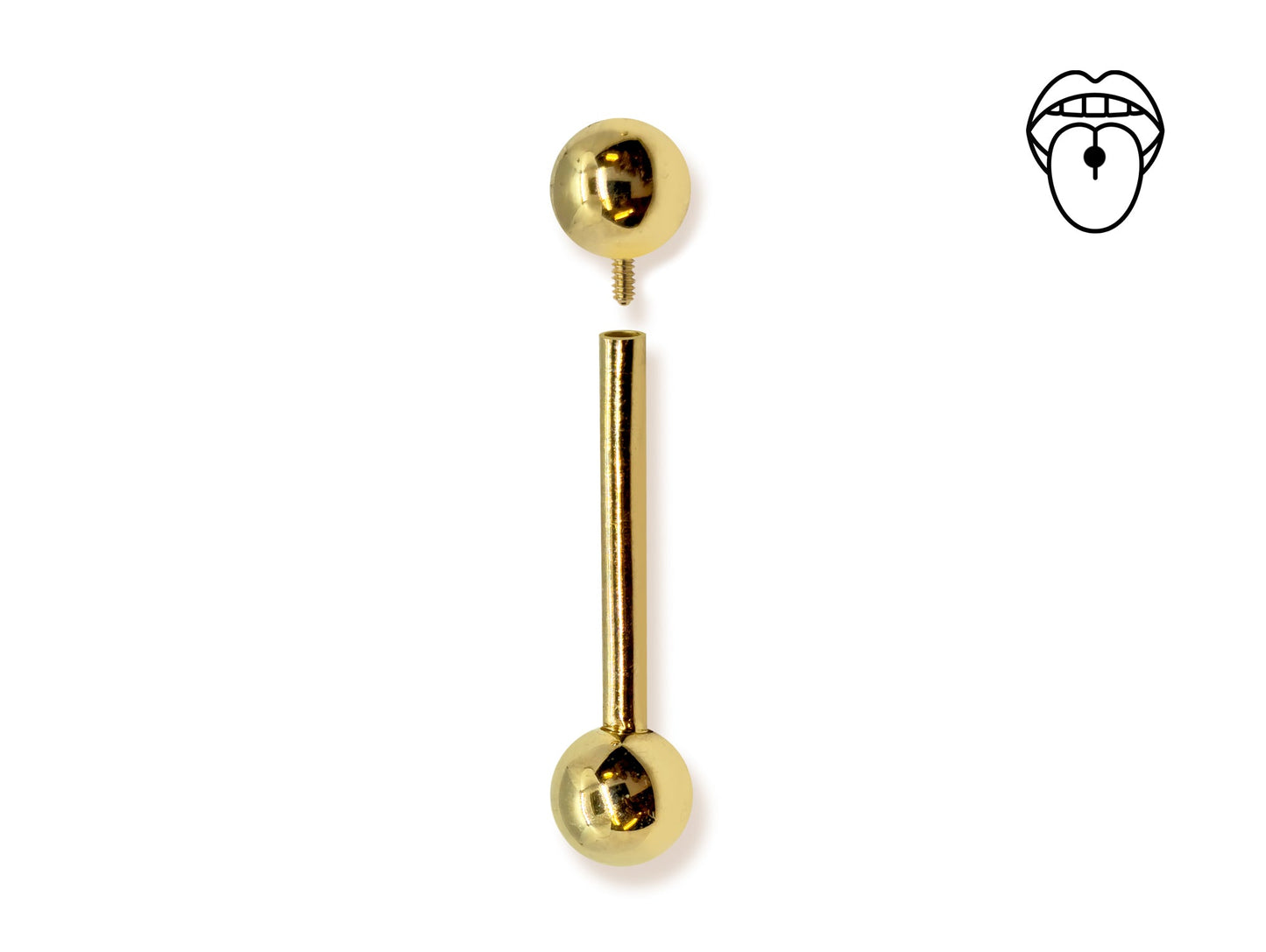 14K Gold Internally Threaded Tongue Barbell Piercing Body Jewellery | 14G (1.6mm)