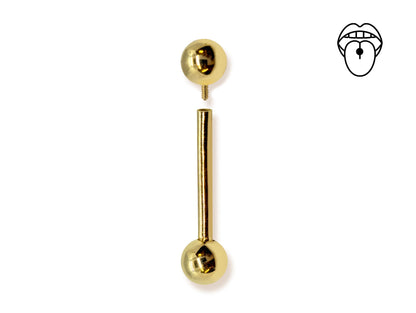 14K Gold Internally Threaded Tongue Barbell Piercing Body Jewellery | 14G (1.6mm)