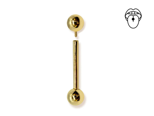 14K Gold Internally Threaded Tongue Barbell Piercing Body Jewellery | 14G (1.6mm)