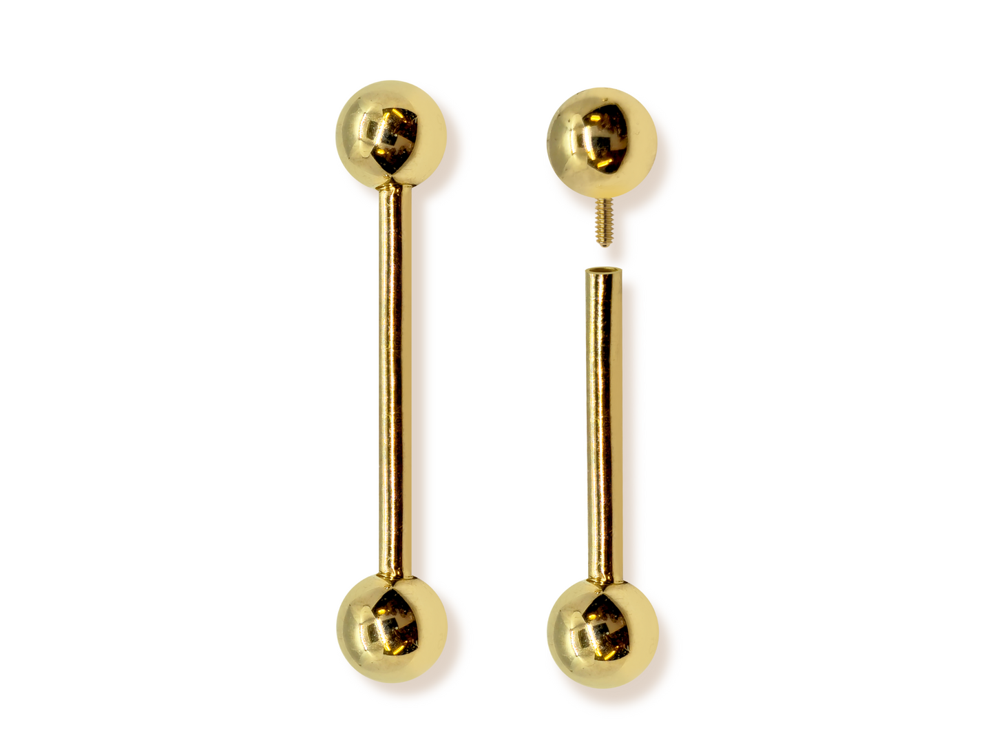 14G (1.6mm) | 14K Gold Internally Threaded Industrial Barbell, Scaffold Piercing Body Jewellery