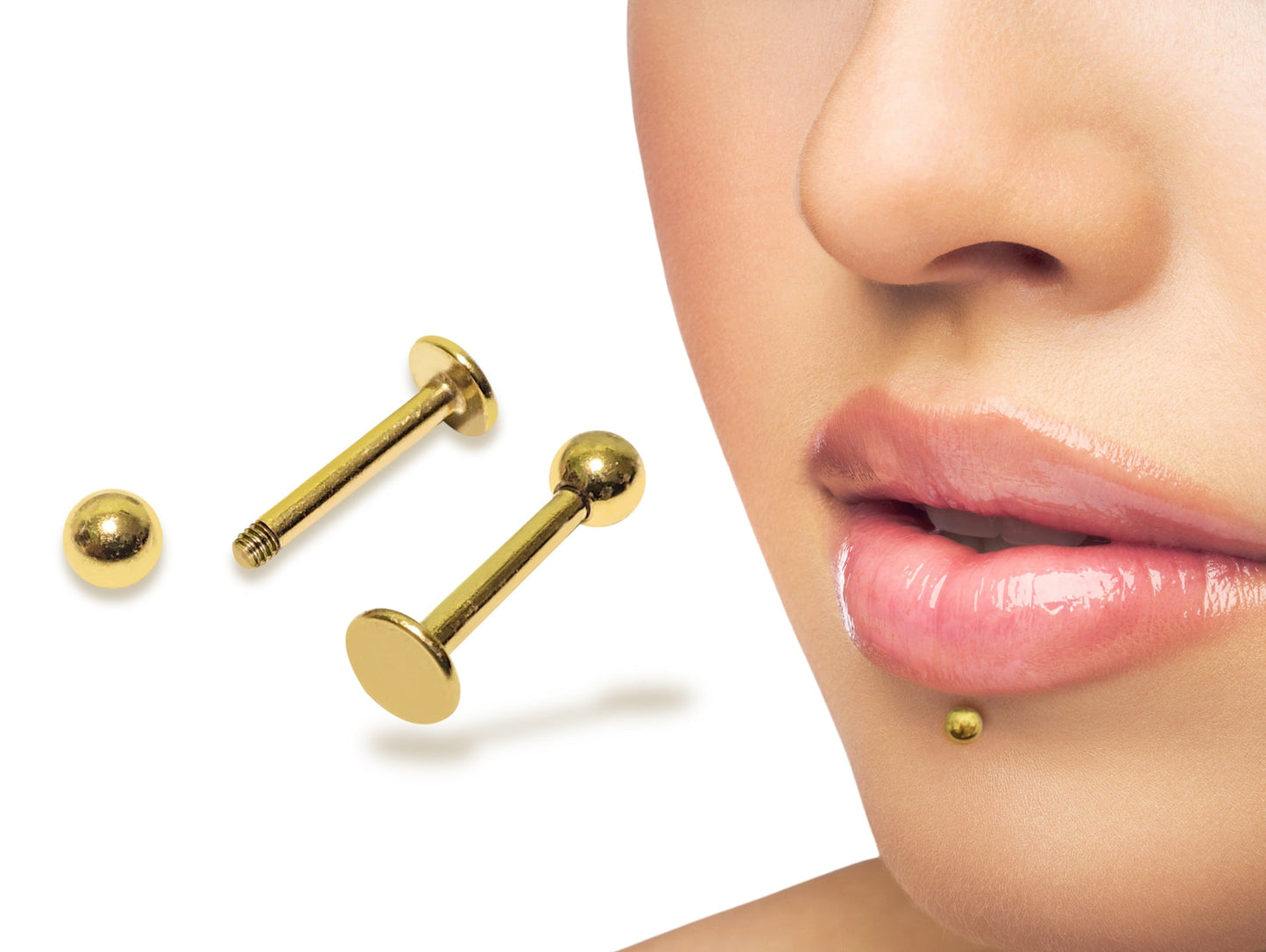 14K Gold Labret Stud Lip Piercing Jewellery, Cartilage Earring with custom ball size - 1pc each order