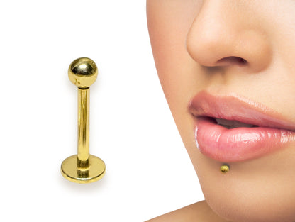 14K Solid Gold Labret Lip Piercing -16G & 14G - Body Jewellery for Tragus, Medusa, Ashley Jewelry, Cartilage Studs- Hand Made
