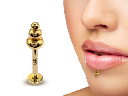 14K Gold Unique Style Labret Stud Lip Jewellery, Lip Piercing Tragus Earring - 14G Body Jewellery Gold Lip Bar