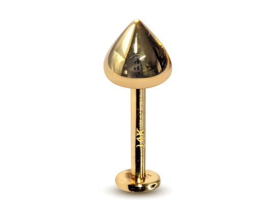 14K Gold Round Cone Labret Stud Lip Jewellery, Lip Piercing Tragus Earring - 16G Body Jewellery Gold Lip Bar