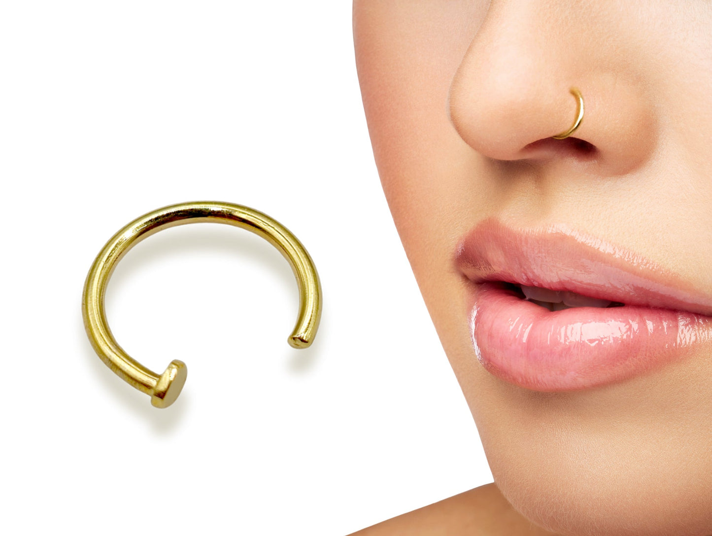 14K Gold Nose Ring, Nose Hoop Piercing
