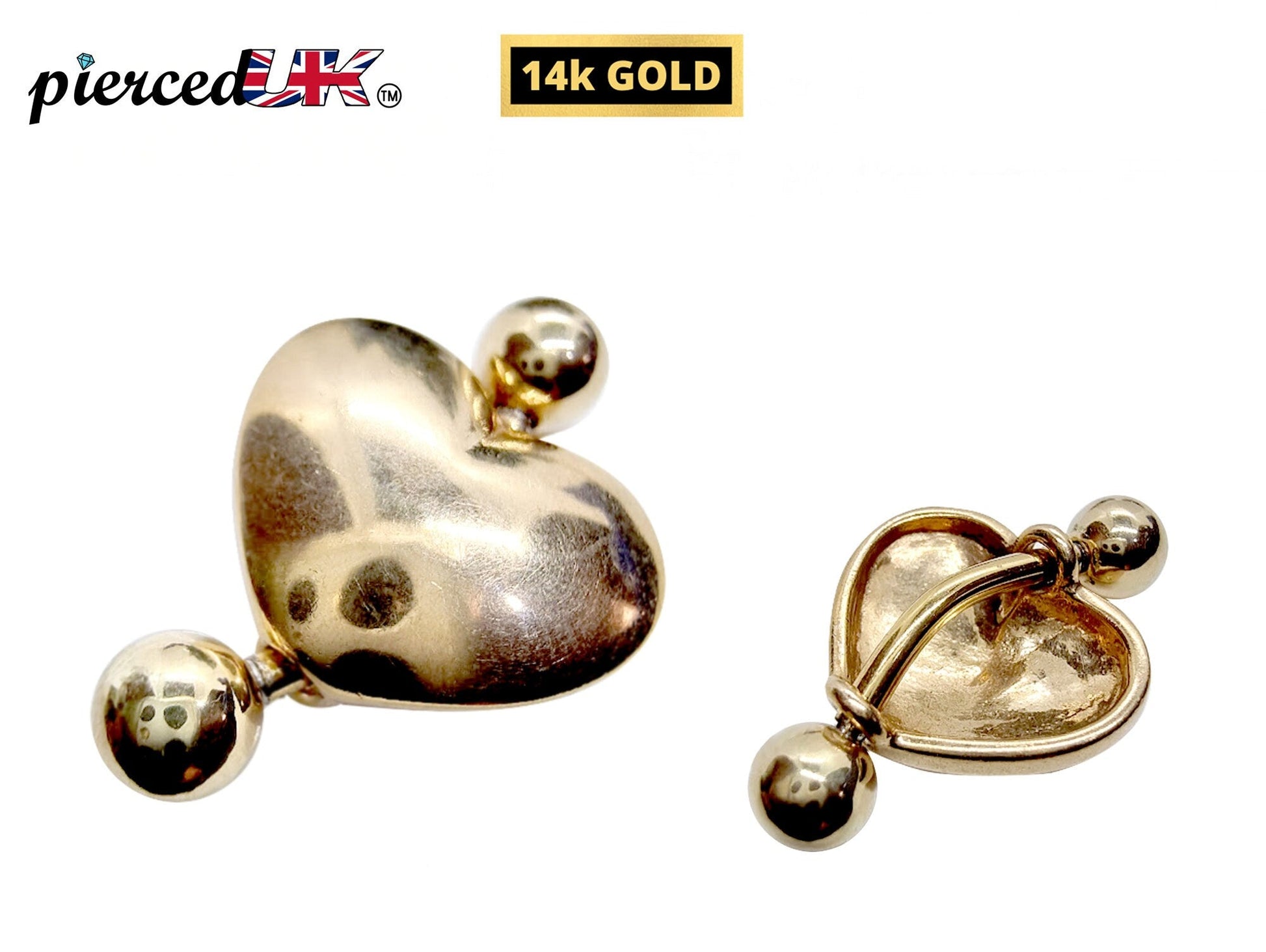 14K Gold Heart Belly Rings- Solid Gold Belly Button Ring with Gem Stone - 14g Belly Ring - Finest Quality Gold Body Piercing Jewelry