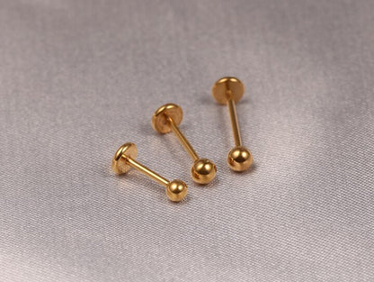 14K Solid Gold Labret Lip Piercing -16G & 14G - 14K Gold Body Piercing for Tragus, Medusa Lip, Ashley Jewelry, Cartilage Piercing- Hand Made