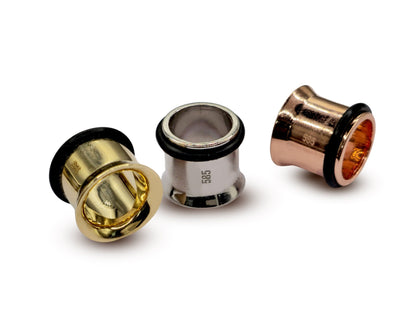 14K White Gold Ear Plugs Ear Stretching Kit, Ear gauges, Flesh Tunnels - Single Flared Ear Lobe Plugs