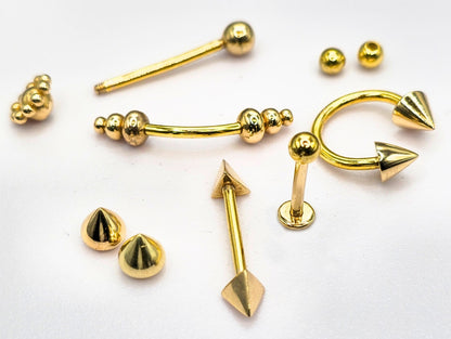 14K Gold Spike Labret Stud Lip Jewellery, Lip Piercing Tragus Earring - Pyramid Design - 16G Body Jewellery Gold Lip Bar