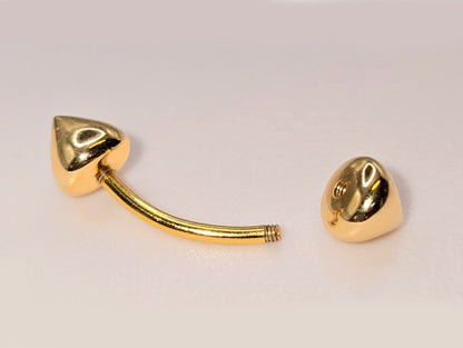 14K Gold Round Cone Eyebrow Piercing Curved Barbell Piercing, Cartilage Piercing, Belly Ring - 16G Body Jewellery Gold Bent Bar