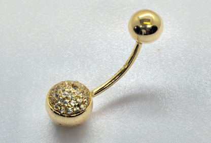 14K Solid Gold Belly Button Ring, 16G Belly Bar with Studded Crystals Belly Ring - Hand Set and Hand Polished - Gold Body Jewellery