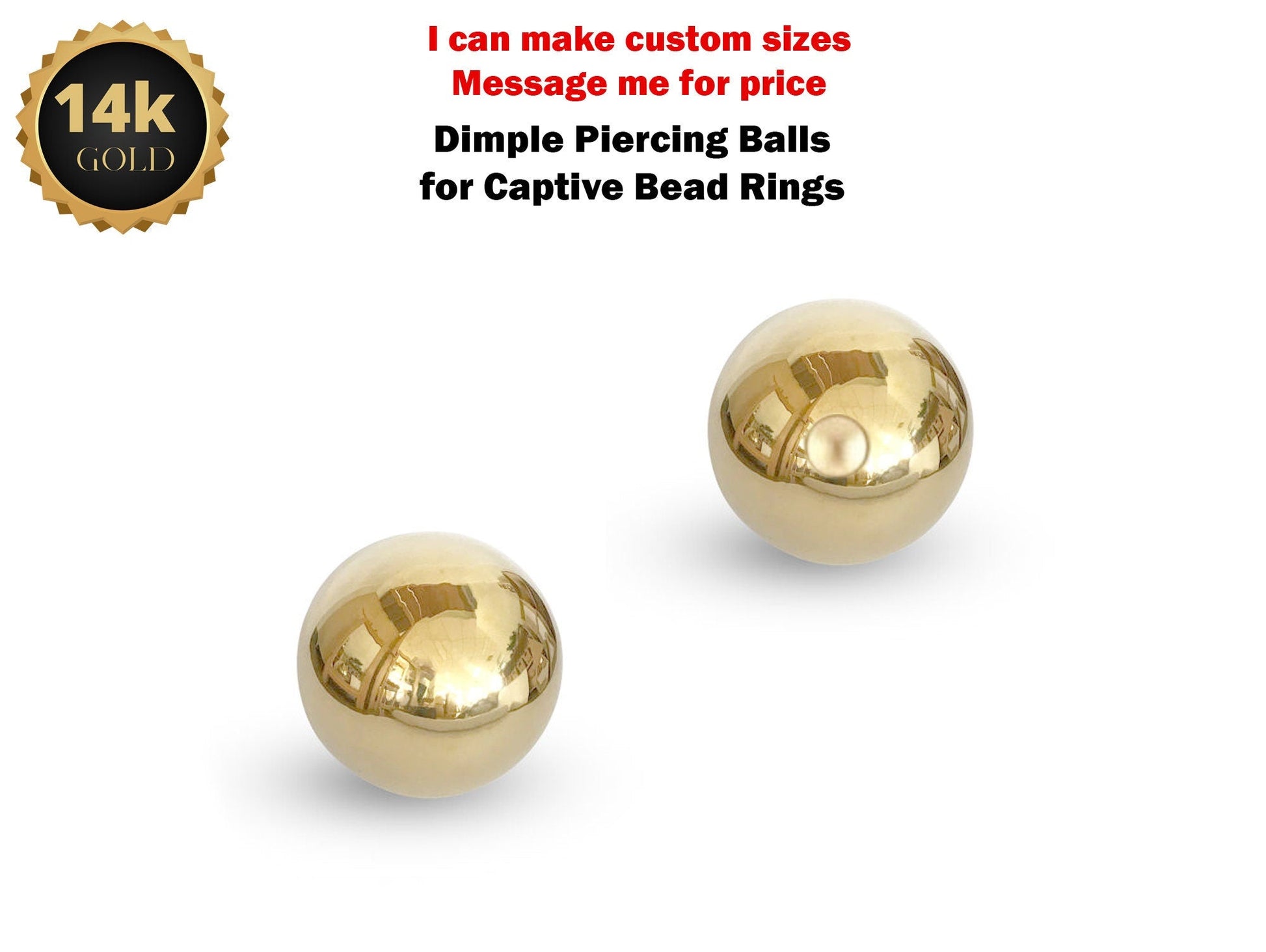 Gold Dimple Ball Hoops made from solid 14K Gold Body Piercing Replacement Attachment for BCR, Captive bead rings, ball hoop Rings