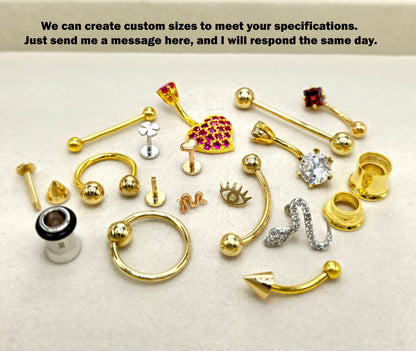 Solid 14K Gold Belly Button Ring - 14K Gold Inverted Belly Ring, Belly Bar, Navel Jewellery with Moving joints parts and Precious Stones