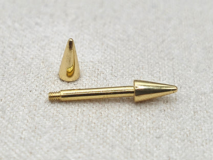 14K Solid Gold Cone/ Spike Barbell Piercing, Nipple Jewellery, Nose Bridge Barbell, Barbell Earrings
